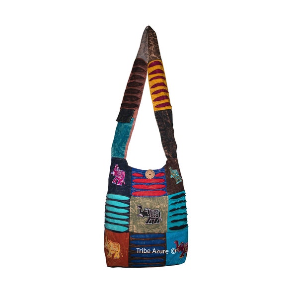 Elephant Women Shoulder Bag, Hippie Bag, Boho Bag, Market Bag, Festival Bag, Slouchy Crossbody Sling, Colorful