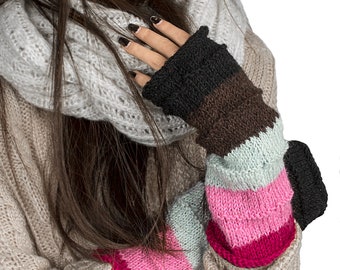 Pink Arm Warmers Women, Warm Winter Wool Hand Knit Crochet hand warmers gloves, wrist warmers women, Knit Fingerless gloves