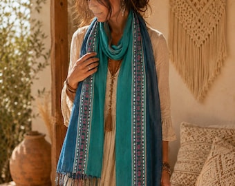 Set of 3 Bhutanese Scarves | Traditional Woven Scarves with Tassels | Bhutan-Inspired Ethnic Wraps | Soft Lightweight Shawls | Sarong, Boho