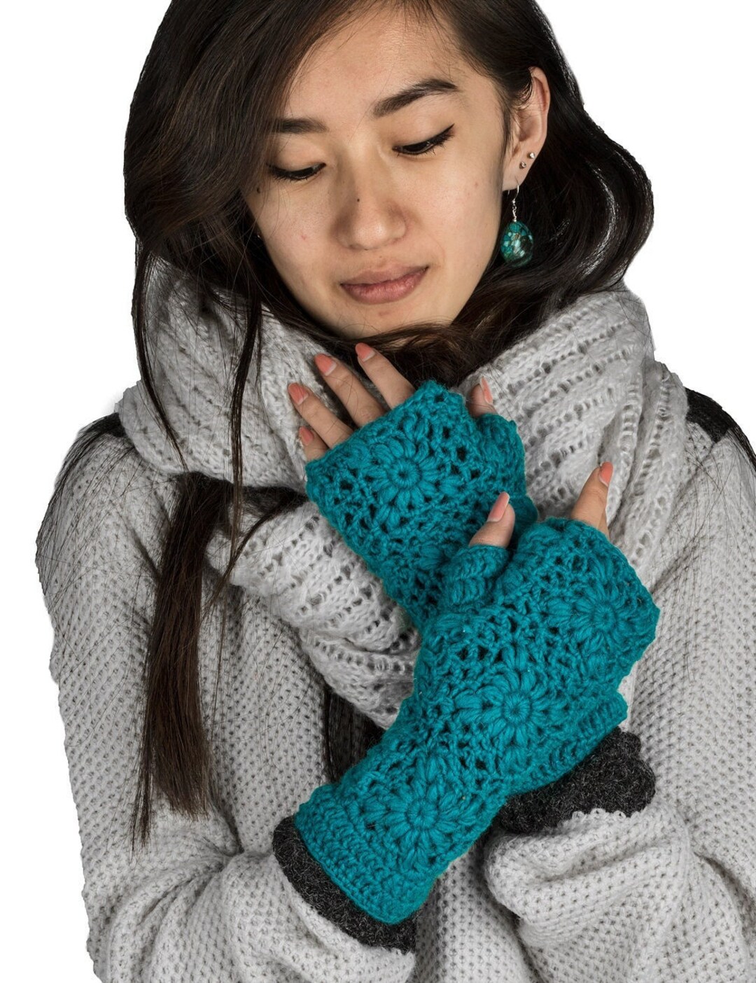 Blue Arm Warmers Women Warm Winter Wool Hand Knit Crochet Etsy