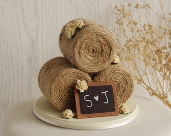 Rustic Wedding Cake Topper - Rose Cake Topper - Hay Bale Cake Topper - Barn Wedding Cake Topper - Farm Wedding Cake Topper -Summer Wedding