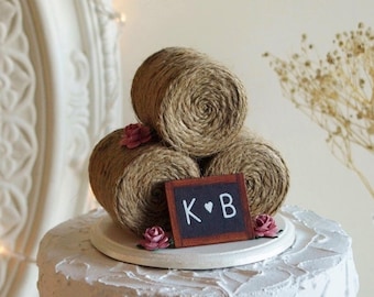 Country Style Wedding Cake Topper, Barn Wedding Cake Topper, Hay Bale Cake Topper with Roses, Farm Wedding Cake Topper, Chalkboard