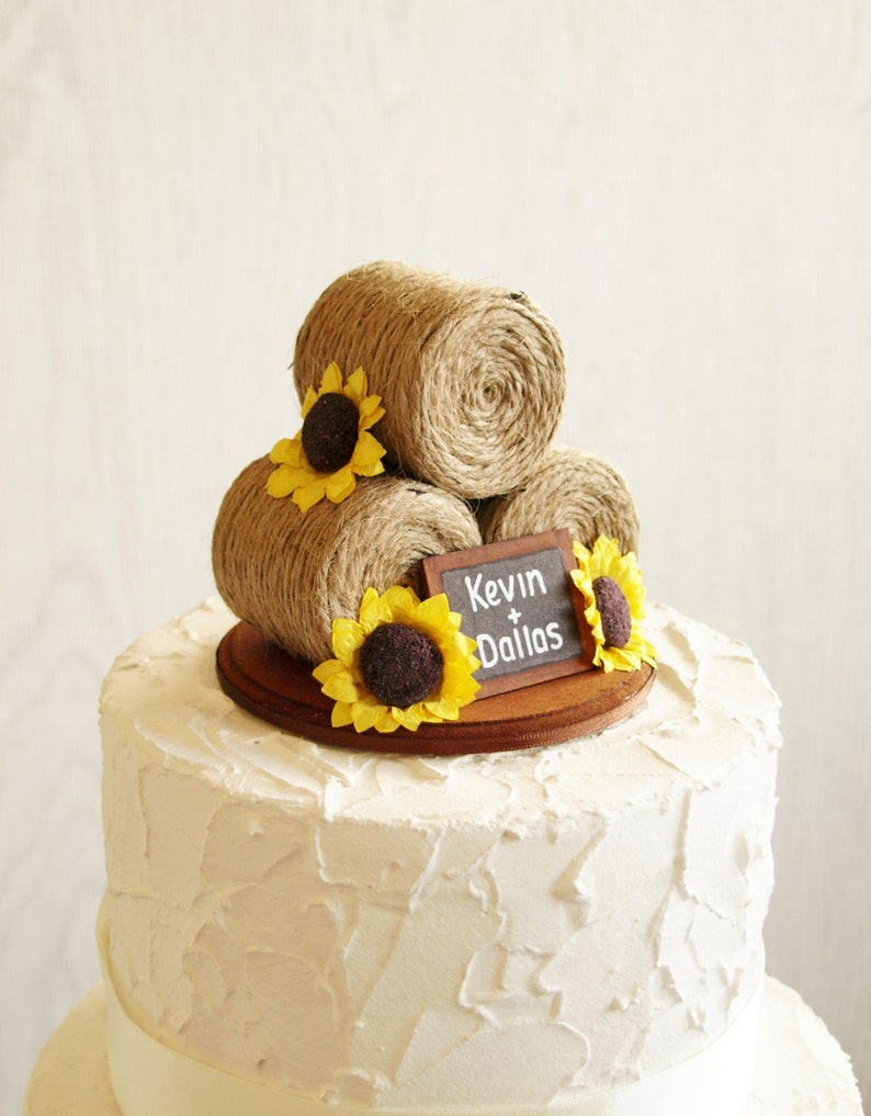 Sunflower hay bale cake topper country wedding cake topper