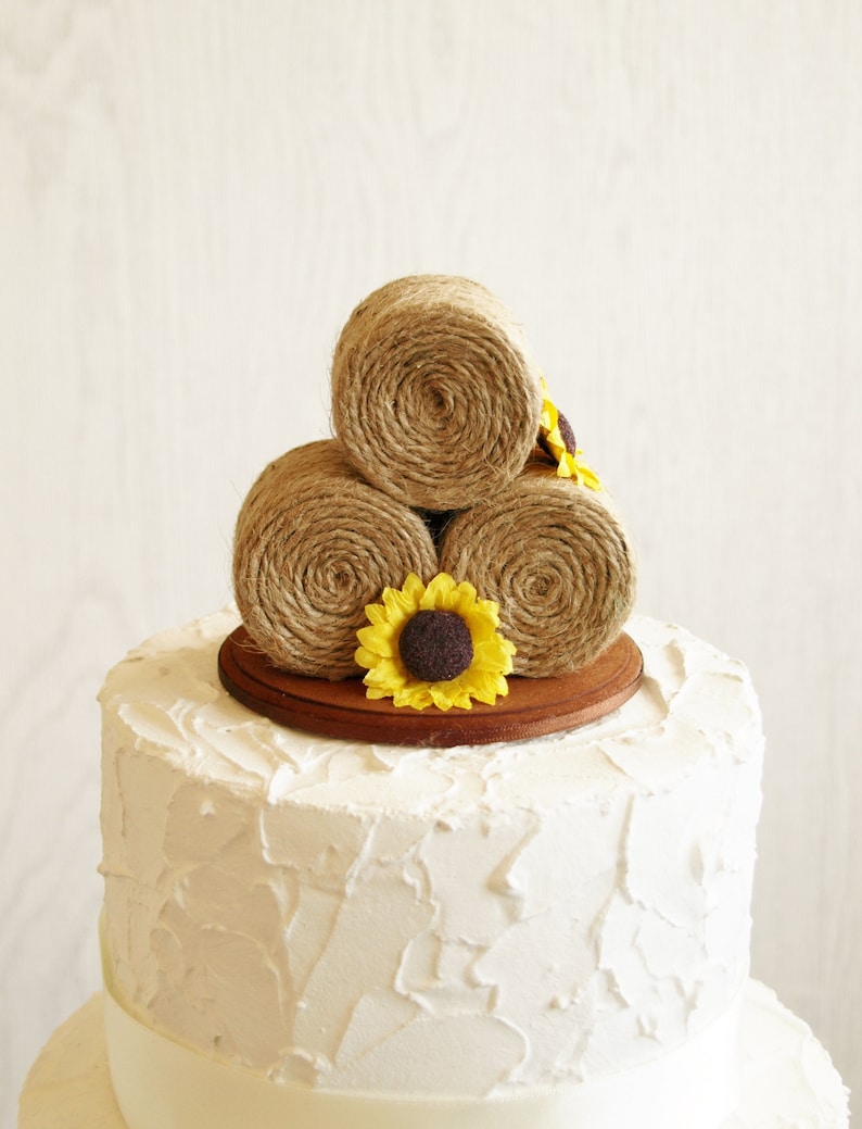Sunflower hay bale cake topper country wedding cake topper
