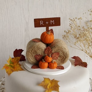 Rustic Pumpkin Hay Bales Cake Topper - Fall Autumn Wedding Cake Topper - Barn Farm Wedding