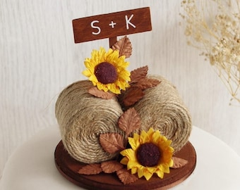 Hay Bale Sunflower Cake Topper, Sunflower Theme Wedding, Rustic Wedding Cake Topper, Autumn Wedding