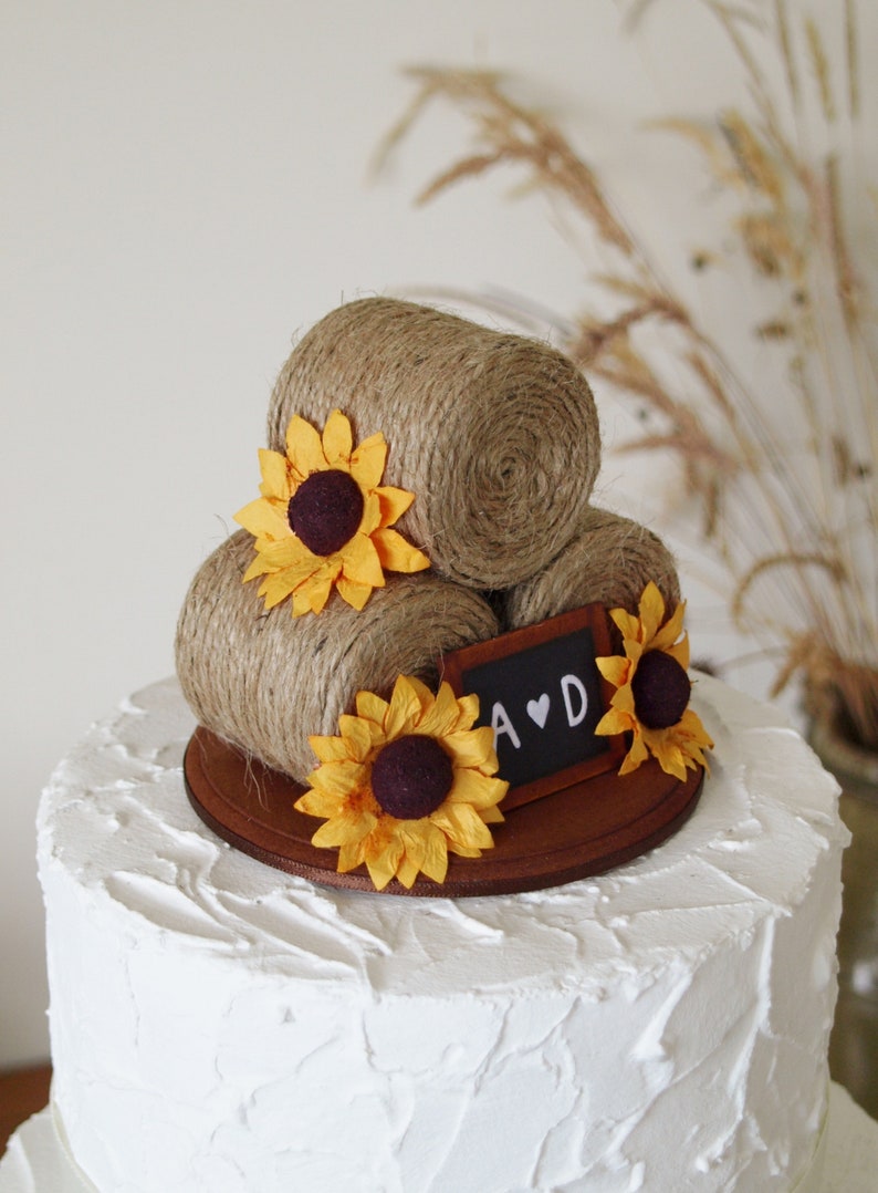 Sunflower Hay Bale Cake Topper Country Wedding Cake Topper | Etsy