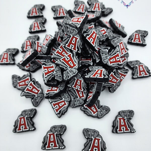 NFL Crimson Red, Gray, Black & White Silicone Beads| Football Team Focal Beads|Alabama Silicone Beads| Focal Beads| Keychain Beads| Lanyards