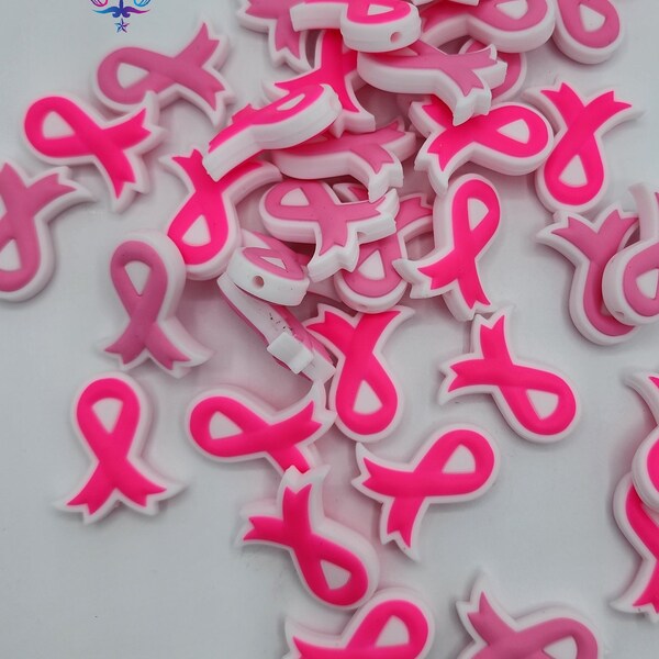 Pink Ribbon Silicone Beads| Breast Cancer Awareness Silicone Beads| Focal Beads| Beads for Pens| Beads for Keychains| Awareness Ribbons