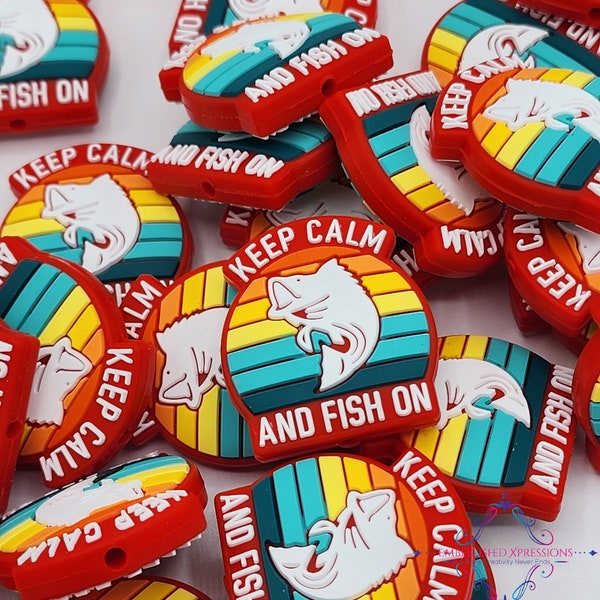 Keep Calm and fish on silicone bead| Fish Focal Beads|Beads for Keychains| Beads for Pens|Beads for Badge Reels|Lanyard Beads