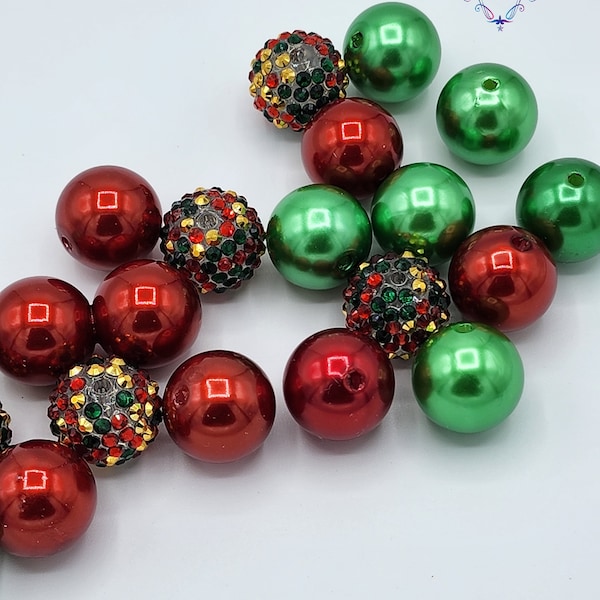 Red, Green and Gold Rhinestone  Christmas Bubblegum Beads| Christmas Acrylic Beads| Beads for Pens| Beads for Keychains| Lanyard Beads