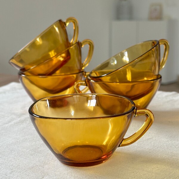 Lot De 6 Tasses à Café Vintage VERECO En Verre Trempé Vert - Occasion Très Bon état