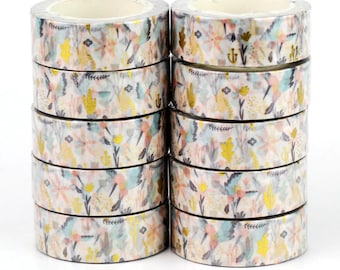 Kawaii  gold foil bird leaves  washi tape scrapbooking bujo journalling crafting