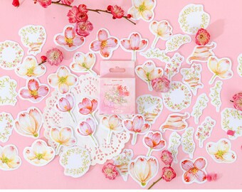 Kawaii peach blossoms journal sticker flakes stationery stickers bujo