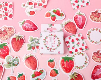 Kawaii strawberry sticker flakes boxed stickers stationery journalling scrapbooking bujo fruit