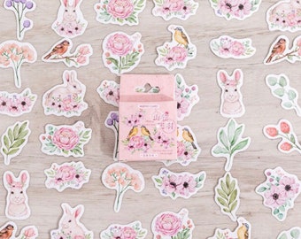 Kawaii rabbit birds flowers sticker flakes boxed stickers stationery journalling scrapbooking bujo