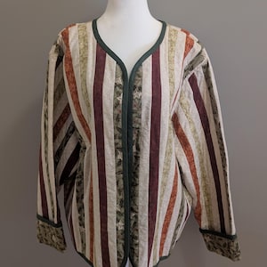 Handmade Quilted Patchwork Jacket: Striped Cotton, Cottagecore Folk Art (Oversized)