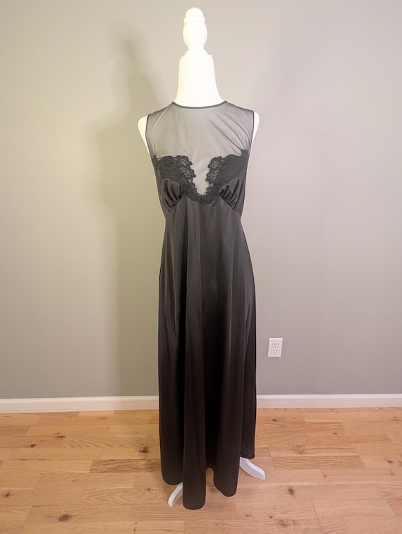 jcpenney long black lace dress Vintage Black Sheer Lace Maxi Slip Dress | Jcpenney | Size 38