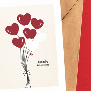 Glædelig Valentinsdag - デンマークのバレンタインデーカード - 内側は空白またはメッセージ入り - 封筒付き - Valentinsdag Kort