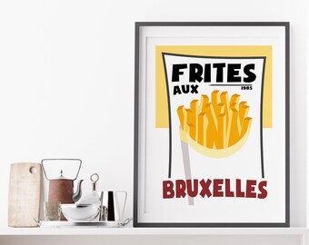 Frites aux Bruxelles - Kitchen Print - Wall Art - Mid Century Modern - Frites Print - Fries - French Fries - Kitchen Poster - Retro Style