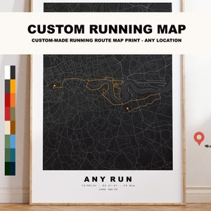 Aangepaste hardloopkaart - Elke route of locatie - Werkt met Strava, Apple, Garmin of een andere GPS-routetracker - Afdrukken of ingelijste afdrukken