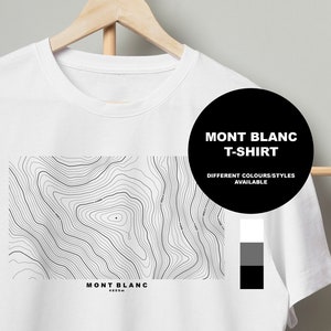 T-shirt Mont Blanc - T-shirt contourkaart - verschillende kleuren beschikbaar - wit - zwart - grijs gemêleerd - T-shirt Mont Blanc - Monte Bianco