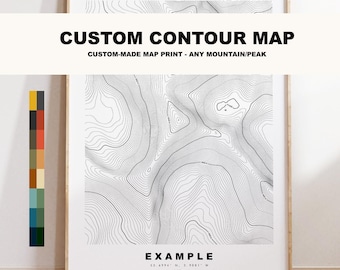 Custom Contour Map - Any Mountain/Peak, Any Country - Different Colours Available - Custom Text Options - Gift for Hiker - Topographic Map