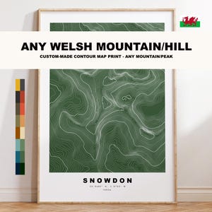 Aangepaste Welsh Mountain Print - elke locatie - contourprint - Wales - Welsh Mountains - kaartposter - contourkaart - topografie - topografie