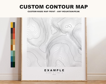 Custom Contour Map - Any Mountain/Peak, Any Country - Different Colours Available - Custom Text Options - Gift for Hiker - Topographic Map