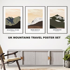 Drei Zinnen Reiseposter Set - Snowdon - Ben Nevis - Scafell Pike - Reiseposter-Set - UK Berge - Druck-Set von drei Personen - Retro-Stil