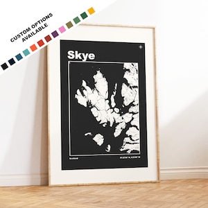 Stampa mappa Skye - Opzioni/colori personalizzati disponibili - Stampe o stampe incorniciate - Skye, Scozia - Testo personalizzato per regalo