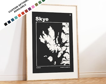 Skye Map Print - Custom options/colours available - Prints or Framed Prints - Skye, Scotland - Custom Text for Gift
