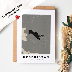 Tarjeta de felicitación personalizada de Uzbekistán - Sobre Kraft incluido - Texto personalizado - Tarjeta de felicitación de Uzbekistán - Aniversario - Viaje sorpresa - Cumpleaños