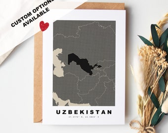 Uzbekistan Custom Greeting Card - Kraft Envelope Included - Custom Text - Uzbekistan Greeting Card - Anniversary - Surprise Trip - Birthday