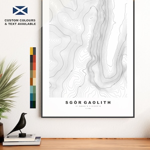 Sgor Gaoith-afdruk - contourkaart - Sgor Gaoith-poster - Schotland - topografische kaart - afdruk - muurkunst - Cairngorms - Braeriach - Munro