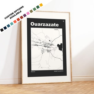 Impression de carte de Ouarzazate - Options/couleurs personnalisées disponibles - Impressions ou impressions encadrées - Ouarzazate, Maroc - Texte personnalisé pour cadeau