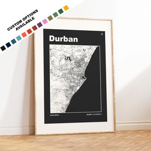 Durban Map Print - Custom options/colours available - Prints or Framed Prints - Durban, South Africa - Custom Text for Gift