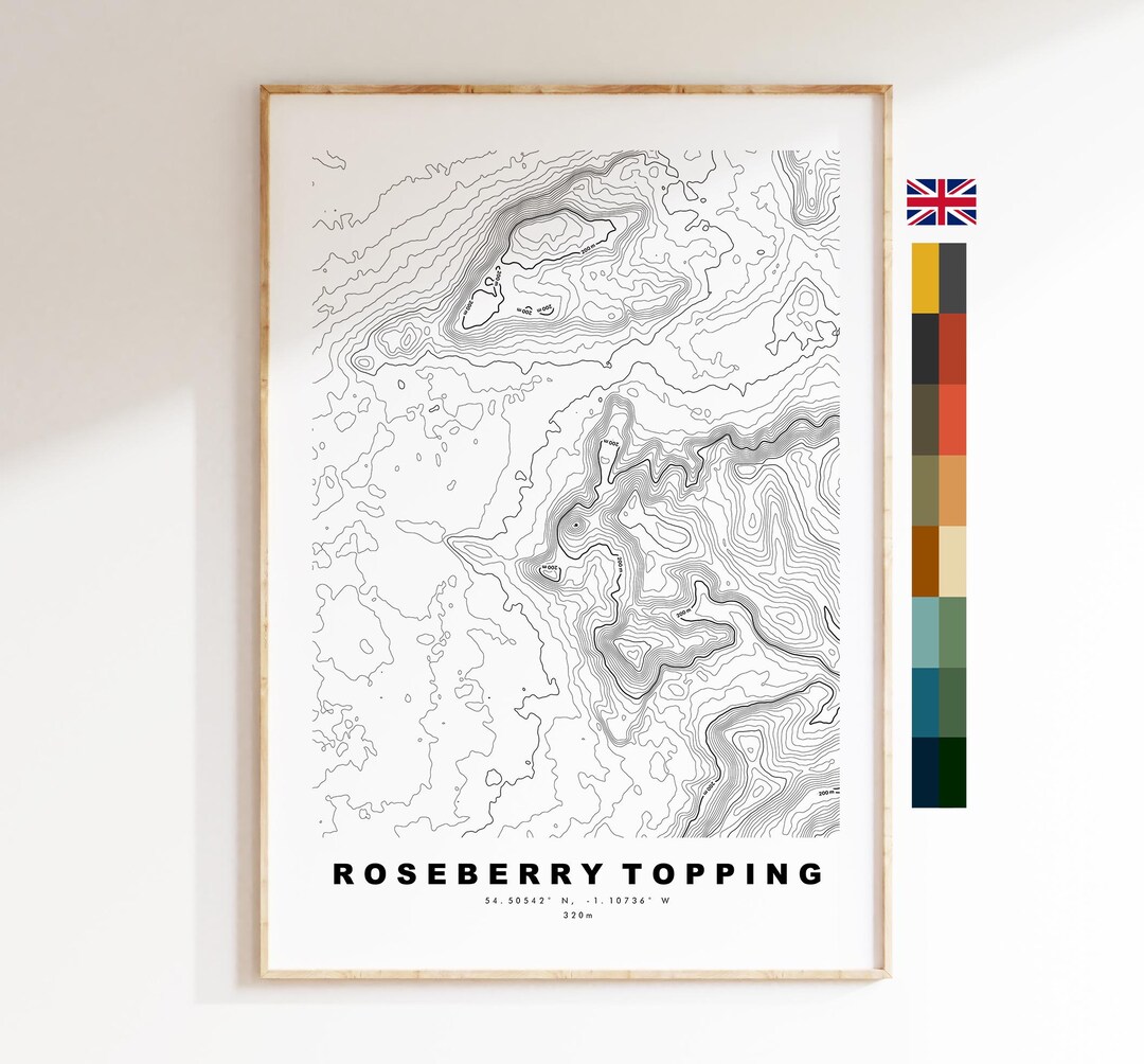 Roseberry Topping Print - Contour Map - Roseberry Topping Map - North ...
