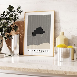Burkina Faso Druck - Benutzerdefinierter Kartendruck - Geschenkoptionen mit personalisiertem Text - Rahmen- / Leinwandoptionen - Kartendruck im Vintage-Stil