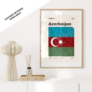 Azerbaijan Flag Print - Flag Poster - Mid Century Modern - Custom Options Available - Framed or Canvas Prints Available - Custom Gift