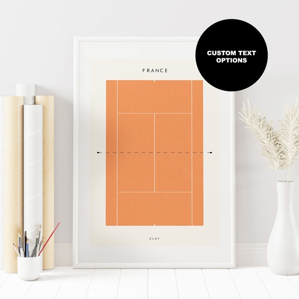 Clay Tennis Court Print - France - Tennis Print - Minimalist Tennis Poster - Grand Slam - Sports Wall Art - Contemporary Art Print - Open