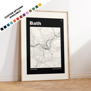 Impresión de Bath - Impresión de mapa - Moderna de mediados de siglo - Retro - Vintage - Contemporánea - Impresión de Bath - Mapa de la ciudad - Póster de mapa de la ciudad - Regalo - Somerset