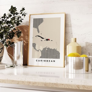 Caribbean Print - Custom Map Print - Personalised Text Gift Options - Frames/Canvas Options - Vintage Style Map Print