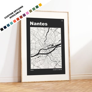 Nantes Map Print - Print, Framed or on Canvas - Prints or Framed Prints - Nantes, France - Custom Text Options - France City Maps