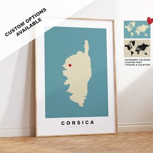 Korsika Kartendruck - Personalisierte Karte Geschenk - Rahmen- oder Leinwandoptionen verfügbar - Benutzerdefinierte Textoptionen - Personalisiertes Geschenk