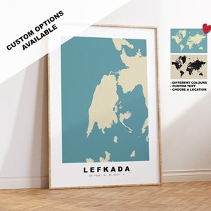 Lefkada Kartendruck - Personalisierte Karte Geschenk - Rahmen- oder Leinwandoptionen verfügbar - Benutzerdefinierte Textoptionen - Personalisiertes Geschenk