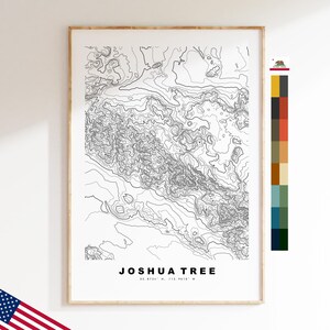 Joshua Tree Impression - États-Unis - Carte des contours  - Carte topographique - Impression - Affiche - Impression de carte
