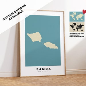 Samoa Map Print - Personalised Map Gift - Framed or Canvas Options Available - Custom Text Options - Personalised Gift