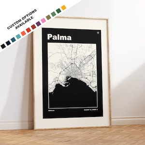 Palma Map Print (Mallorca) - Print, Framed or on Canvas - Palma Poster - Palma Spain - Custom Text Options - Map Wall Art - Gift