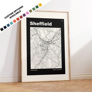 Sheffield Map Print - Custom options/colours available - Prints or Framed Prints - Sheffield South Yorkshire - Custom Text for Gift